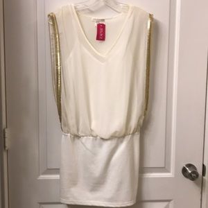 New off white dress with gold sequin trim
